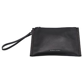Bolsa Clutch Brunello Cucinelli Logo Stamp em couro preto Preto