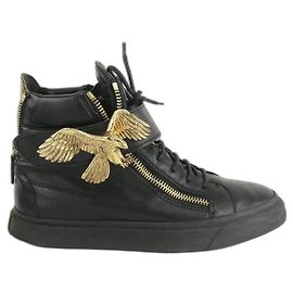 Giuseppe Zanotti Mens size 40 Black Leather High Top Gold Eagle London Sneaker Other