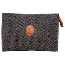 Yves Saint Laurent-[Used]  Yves Saint Laurent Pouch Gray Brown Second Bag Coated Leather Used YVES SAINT LAURENT Logo Plate Fastener Vintage Rare Popular Men's Bag Men Gray Brown Bag One Point YSL Machi Yes Total Pattern Simple Fashionable Genuine Appraisal Done-Brown,Grey