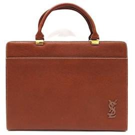 Yves Saint Laurent-[Used]  Yves Saint Laurent bag leather AB rank business bag document bag YVES SAINT LAURENT hand brown men's tomorrow music-Brown
