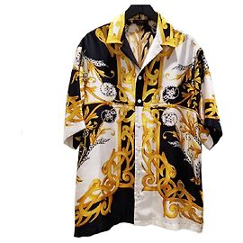 [Usato] Versace VERSACE Camicia con colletto aperto A85919 Camicia a maniche corte da uomo Nero Bianco Giallo