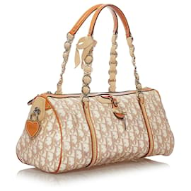 Dior-Dior Brown Dior Oblique Romantique Canvas Handbag-Brown,Beige