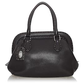 Fendi-Sac à main Fendi en cuir marron Selleria-Marron,Marron foncé