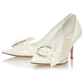 Dior-Dior White Patent Leather Pumps-White