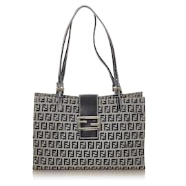 Fendi-Fendi Gray Zucchino Canvas Tote Bag-Black,Grey
