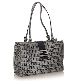 Fendi-Fendi Gray Zucchino Canvas Tote Bag-Black,Grey