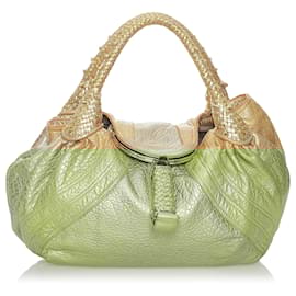 Fendi-Fendi Gold Spy Leather Handbag-Silvery,Golden