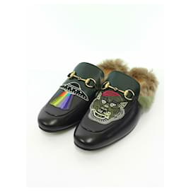 Gucci-GUCCI Bit / Sandals / US10 / Black / Fur / Leather-Black