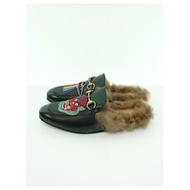 Gucci-GUCCI Bit / Sandals / US10 / Black / Fur / Leather-Black