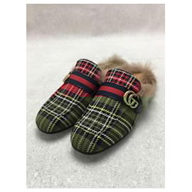 Gucci-gucci 497309 / Prince Town / Fur Sandals / UK9 / RED / Check-Red