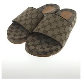 Gucci-gucci 20ss / GG slide / sandals / UK9 / BRW / canvas / 624695 / slippers-Brown