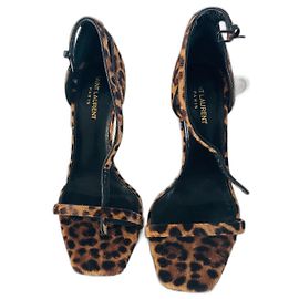 Yves Saint Laurent Opyum Leopard Print Leather Fur Sandals Leopard print