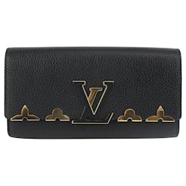 Louis Vuitton-Gold Fleur Black Leather Capucines Long Flap Wallet-Other