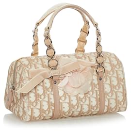 Dior-Dior Brown Dior Oblique Romantique Canvas Handbag-Brown,Beige