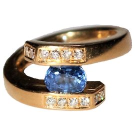 Autre Marque Saphirring aus Gelbgold mit Diamanten Golden