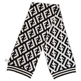 Fendi-Fendi FF scarf in black white wool and viscose new without tags-Black