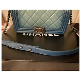 Chanel-bolsa de menino média velha chanel-Azul
