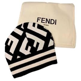 Fendi-Fendi FF beanie black white unisex one size-Black