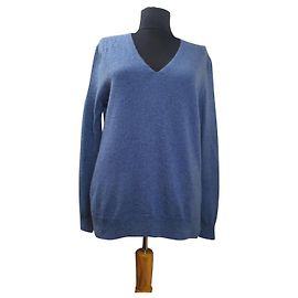 Pull en cachemire bleu col en V Massimo Dutti Bleu