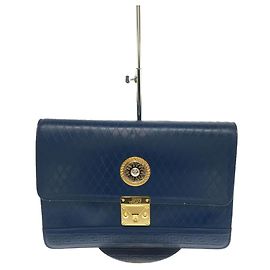 GIANNI VERSACE Clutch bag / pouch / leather / blue / corner thread available Blue