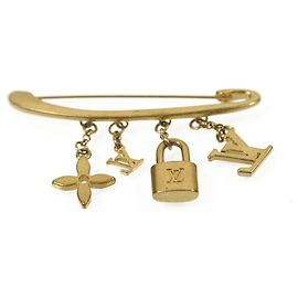 Louis Vuitton Iconic Padlock & Key LV Logo Charms Baumelnde Brosche Sicherheitsnadel Gold hardware