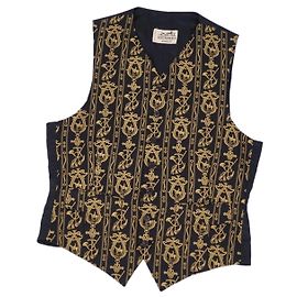 Hermès Vintage HERMES Gillet vest 100% silk Total pattern Men's tops Black Size 46 (S equivalent) Black
