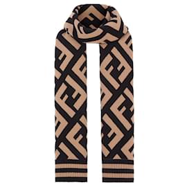 Fendi-Fendi FF scarf in brown black wool and viscose new without tags-Black