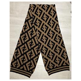 Fendi-Fendi FF scarf in brown black wool and viscose new without tags-Black