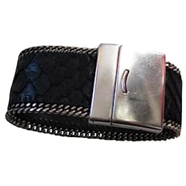 Autre Marque-Embossed leather cuff, mixed.-Black