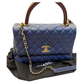 Autre Marque Borsa Chanel Coco Handle Flap Blu Navy Pelle Lizard Blu