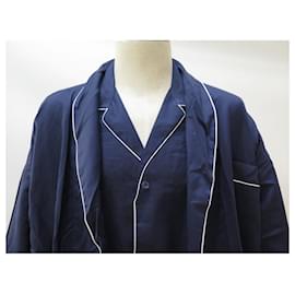 Hermès-NEW HERMES TRAVEL KIT PAJAMA + XXL DRESSING GOWN 56 NAVY BLUE COTTON LINEN-Navy blue