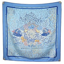 Hermès SCIARPA HERMES GATHERING OCEANE DI ANNIE FAIVRE CON SCIARPA DI SETA BLU Blu
