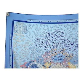 Hermès-HERMES GATHERING OCEANE SCARF BY ANNIE FAIVRE IN BLUE SILK SCARF-Blue
