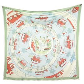Hermès HERMES SCIARPA GIOCO DI OMNIBUS E WHITE LADIES JERSEY SILK SQUARE 90 sciarpa Verde