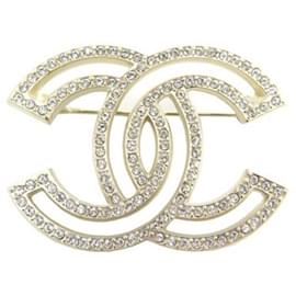NEUE CHANEL BROSCHE CC LOGO & STRASS A64746 IN GOLDMETALL NEUE GOLDENE BROSCHE Golden
