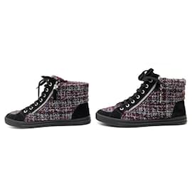 Chanel-CHANEL SHOES SNEAKERS LOGO CC G30243 38 TWEED BURGUNDY ZIPPER SNEAKERS-Dark red