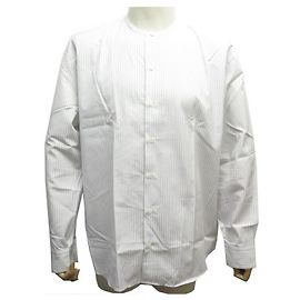 Hermès NEW HERMES SHIRT L 41 WHITE COTTON BLUE STRIPES SADDLE SHIRT White