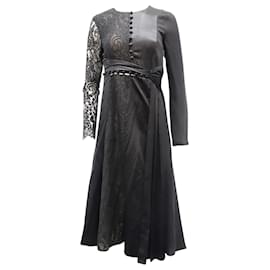 Prabal Gurung-Prabal Gurung Cutout Lace Midi Dress in Black Silk-Black
