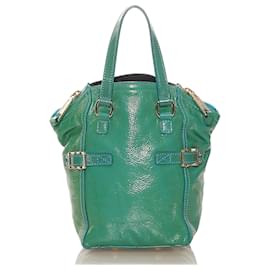 Yves Saint Laurent Sac à main en cuir verni vert YSL Downtown Vert