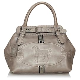 Fendi-Sac à main en cuir Fendi Selleria Borghese gris-Gris
