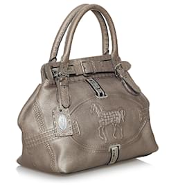Fendi-Sac à main en cuir Fendi Selleria Borghese gris-Gris