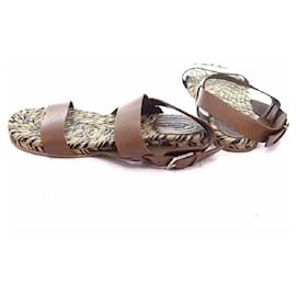 Hermès-[Used] Hermes leather strap espadrilles sandals size men's 43 brown series-Brown