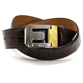 Balenciaga-[Used] Balenciaga Leather Belt Gold x Silver Metal Fittings Brown-Brown
