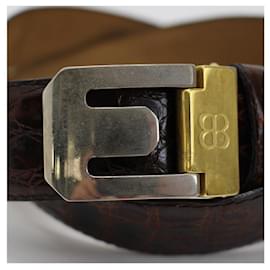 Balenciaga-[Used] Balenciaga Leather Belt Gold x Silver Metal Fittings Brown-Brown