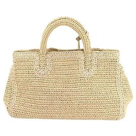 [Usado] SAINT LAURENT PARIS Cabas Rive Gauche Pequenas 2way bolsa de ombro de mão Raffia couro bege Bege