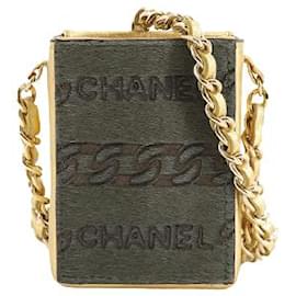 Chanel-[Occasion] Chanel Chaîne Mini Sac à Bandoulière Pochette Harako Cuir Kaki Or Chaîne Sac à Bandoulière-Kaki