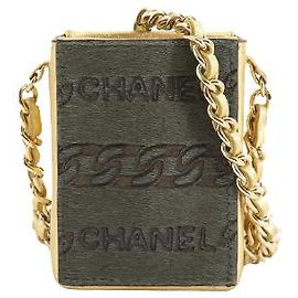 [Usado] Mini bolsa de ombro com corrente Chanel Pochette Harako Couro Cáqui Bolsa de Ombro com corrente dourada Caqui