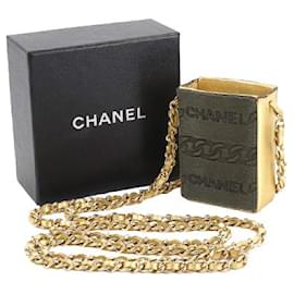 Chanel-[Usado] Mini bolsa de ombro com corrente Chanel Pochette Harako Couro Cáqui Bolsa de Ombro com corrente dourada-Caqui
