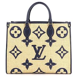 Louis Vuitton-[Used] LOUIS VUITTON Monogram Raffia on the go MM 2way tote shoulder bag blue M57723 gold metal fittings Onthego MM-Blue