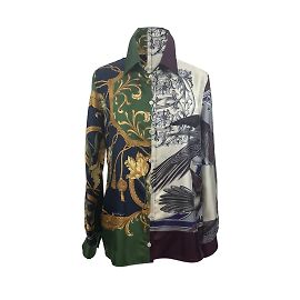 Salvatore Ferragamo Seiden-Hemd mit Button-Down-Print, mehrfarbig, Größe 44 IT Mehrfarben